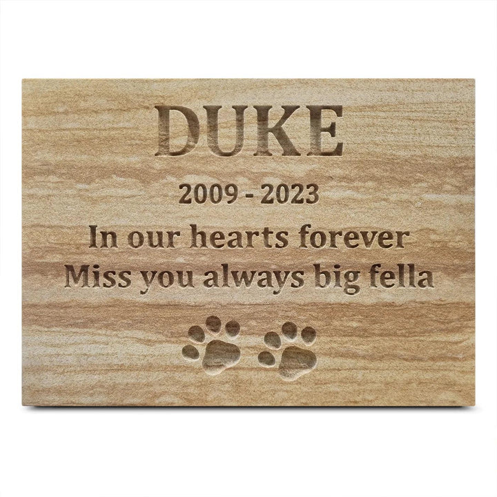 Custom Engraved Sandstone Pet Memorial Plaque - Small (No Stand), Medium & Large (With Stand) - Angel Ashes