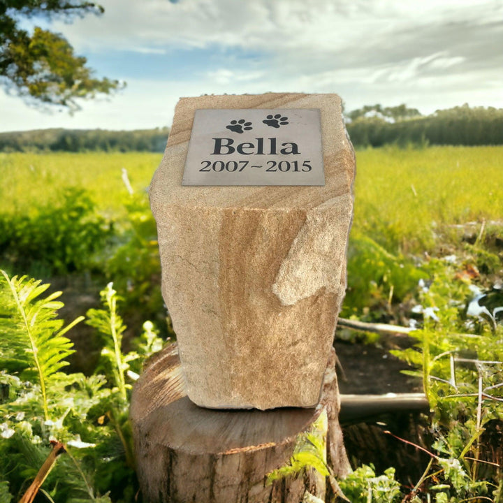 Rockface Sandstone | Outdoor Pet Memorial Stone | Outdoor Pet Urn | Garden Pet Memorial - Angel Ashes