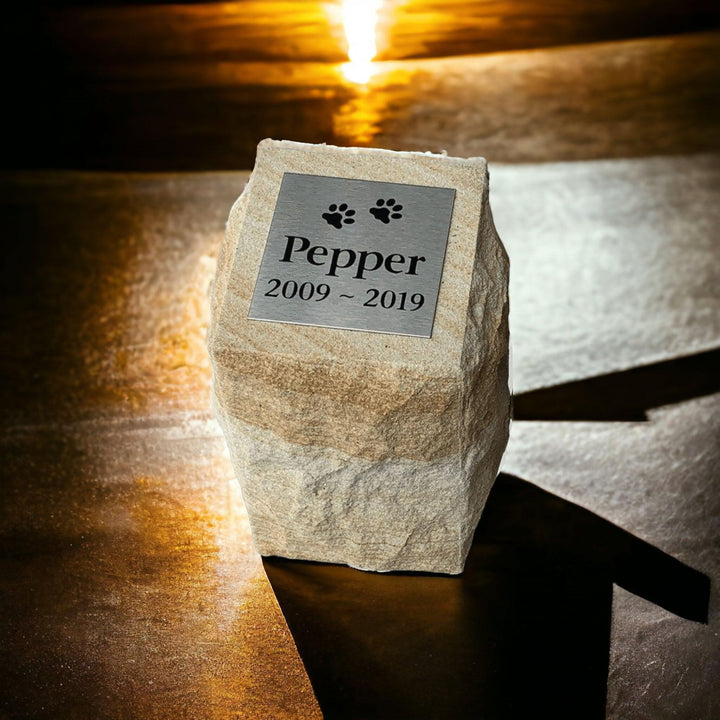Rockface Sandstone | Outdoor Pet Memorial Stone | Outdoor Pet Urn | Garden Pet Memorial - Angel Ashes