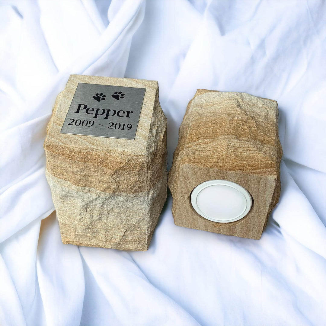 Rockface Sandstone | Outdoor Pet Memorial Stone | Outdoor Pet Urn | Garden Pet Memorial - Angel Ashes