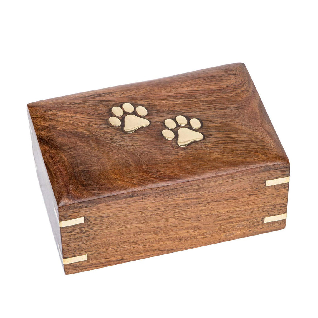 Premium Rosewood Timber Brass Paws Pet Cremation Urn