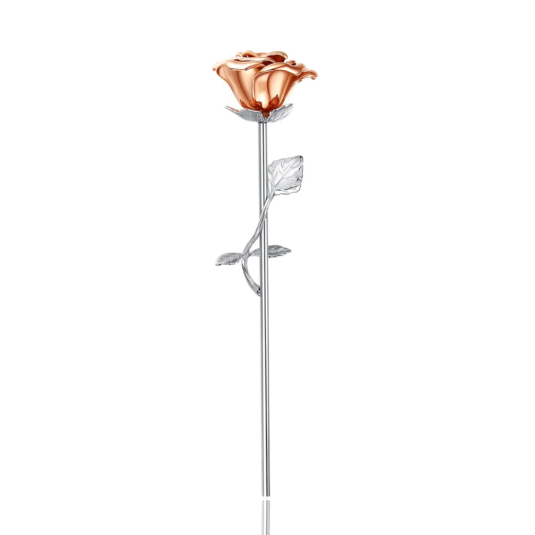 Rose Gold Rose with Silver Stem Keepsake Urn