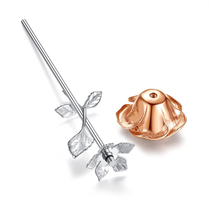 Rose Gold Rose with Silver Stem Keepsake Urn