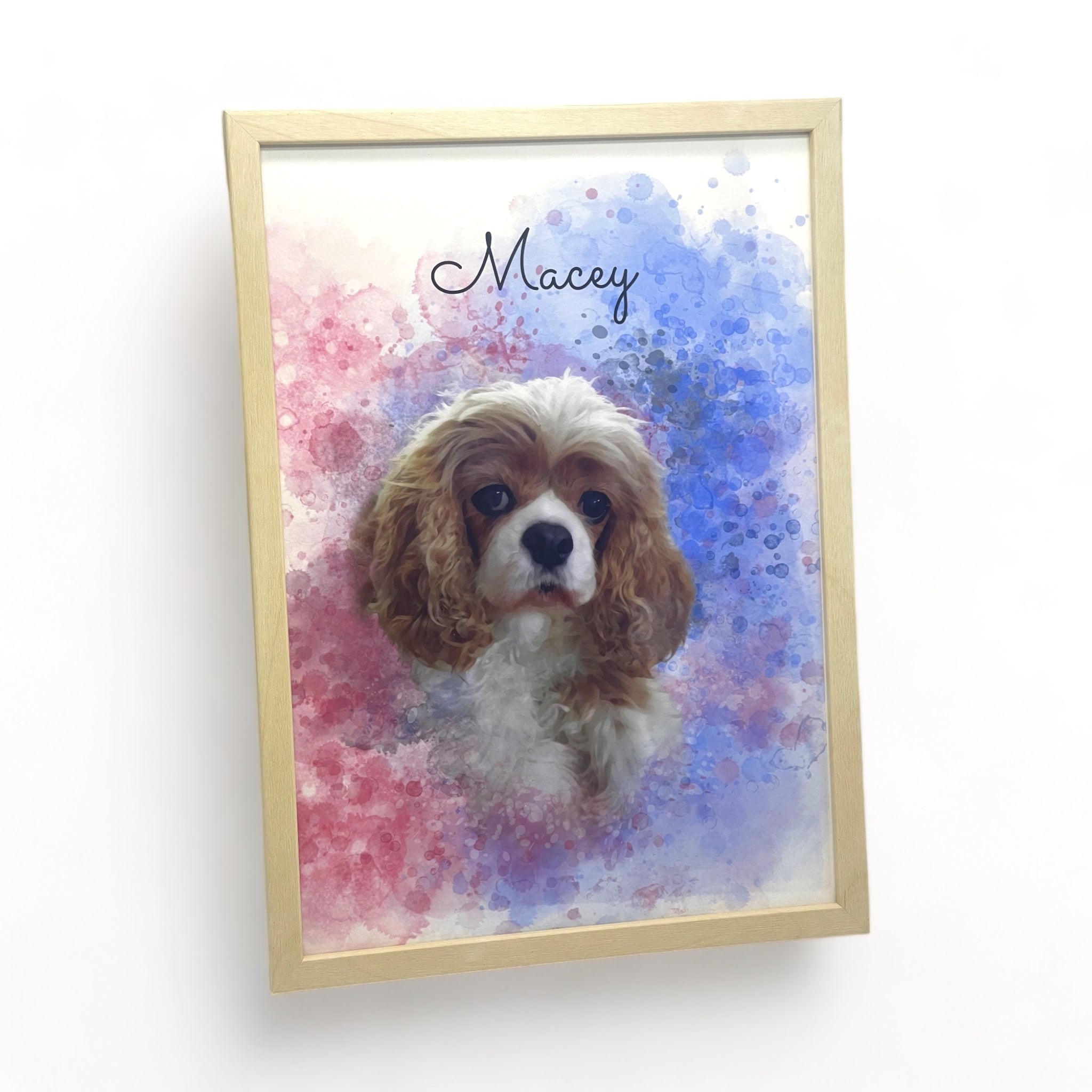 Personalised Watercolour Pet Portrait A4 Velvet Art Paper Print in Black Frame