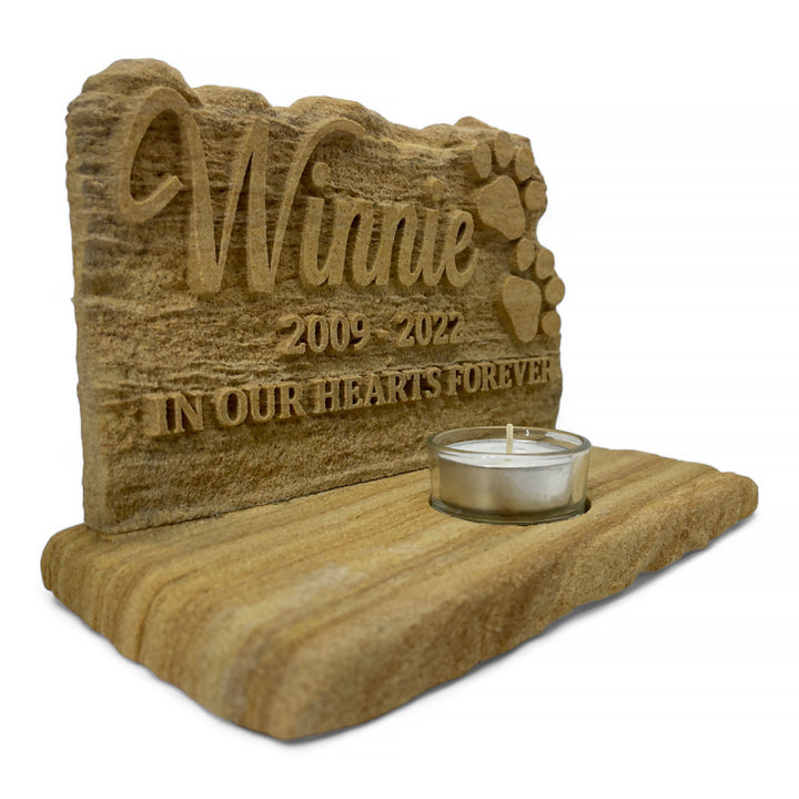 Personalised Sandstone Candle Pet Memorial with Actual Paw Print or Graphic