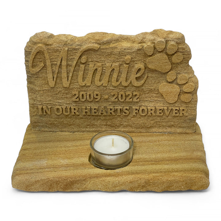 Personalised Sandstone Candle Pet Memorial with Actual Paw Print or Graphic