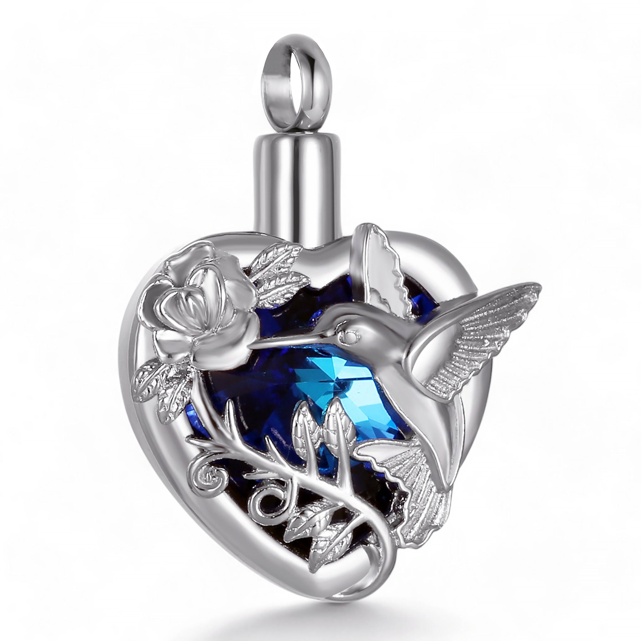 Hummingbird Heart Crystal Memorial Pendant for Pet Ashes - Includes Necklace