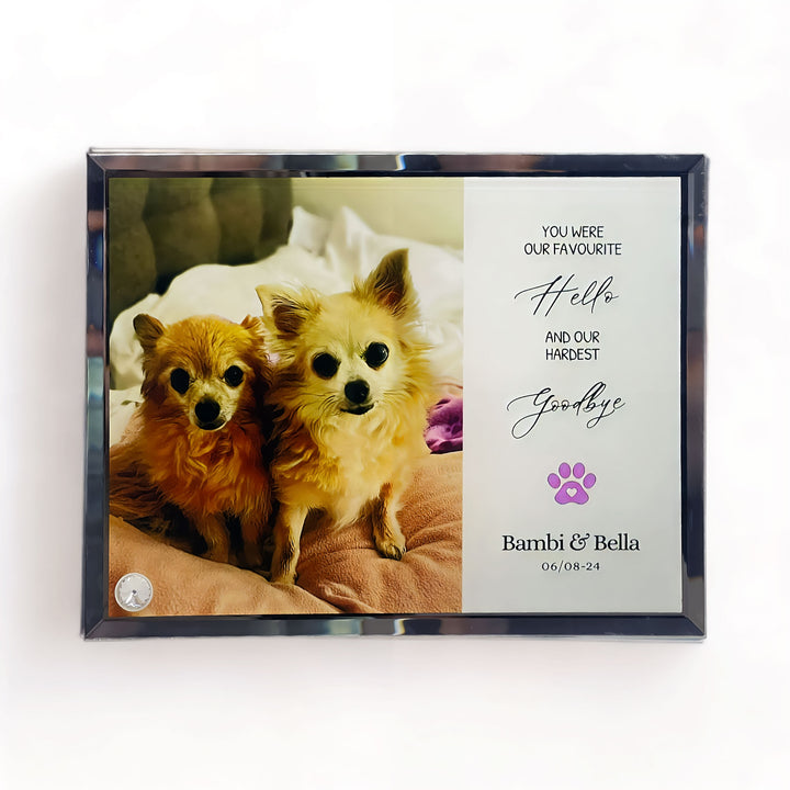 'My/Our Hardest Goodbye' Sublimated Pet Memorial Mirror Edge on Glass Tribute