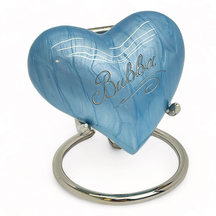 Mini Heart Keepsake Urn | Blue Enamel with Stand