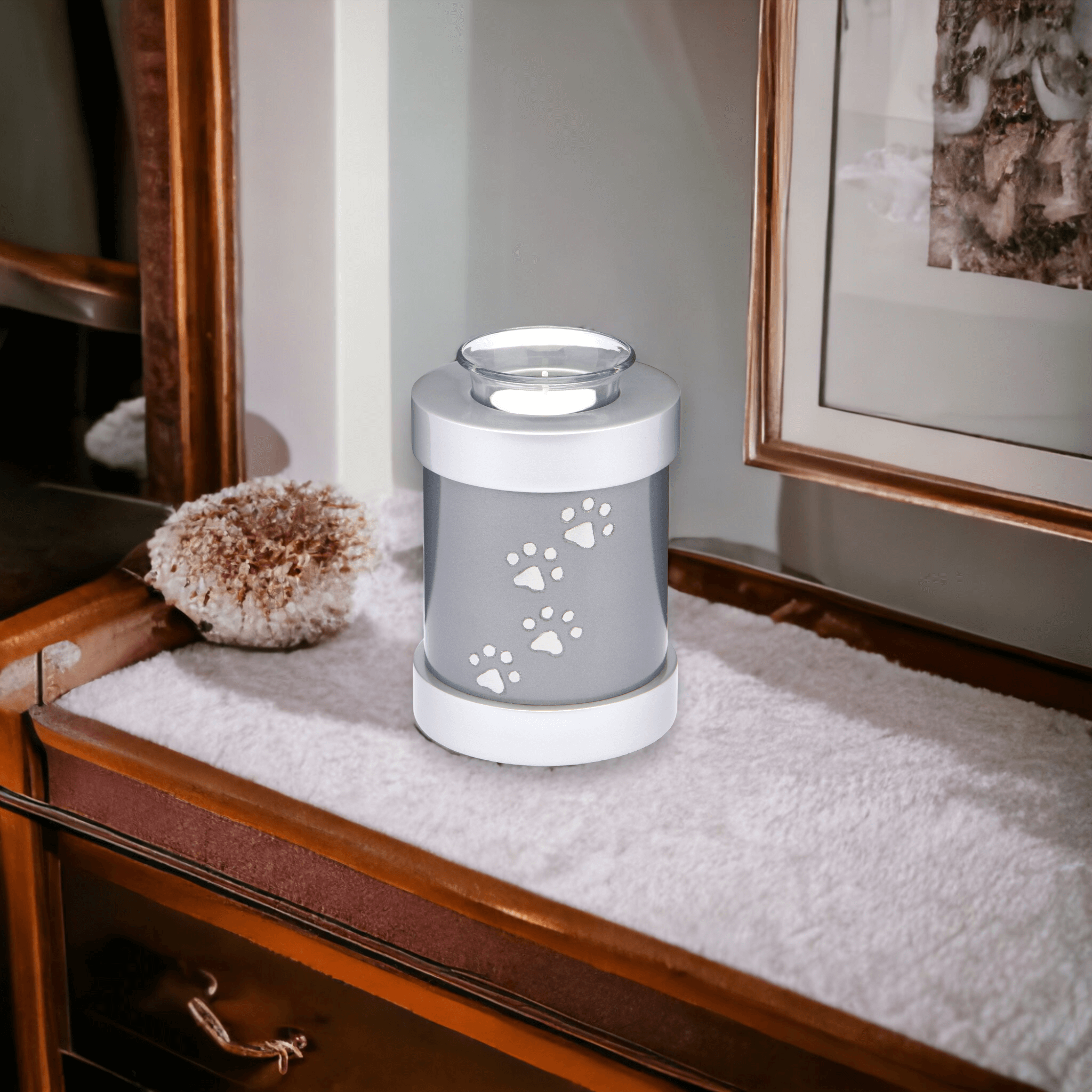 Paws to Heaven Tea-light Pet Urn | Grey & Silver