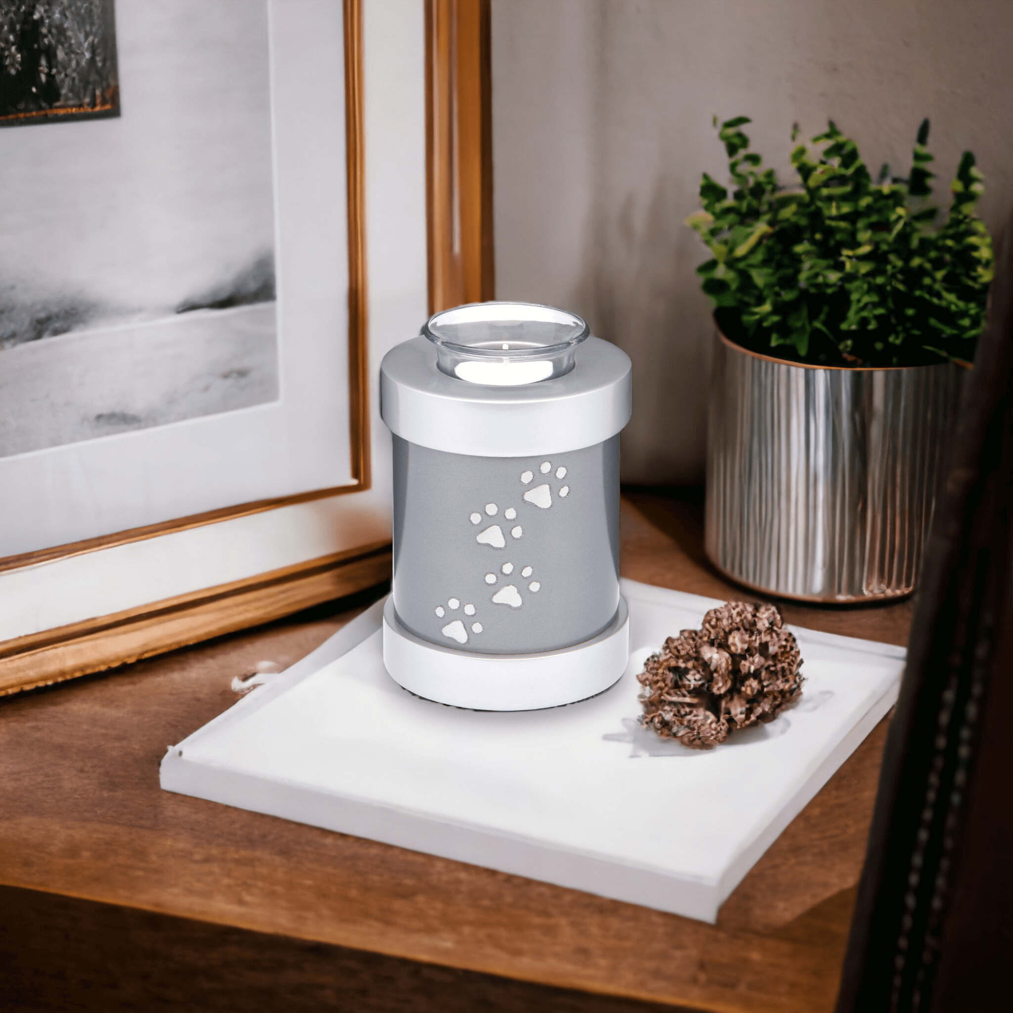 Paws to Heaven Tea-light Pet Urn | Grey & Silver