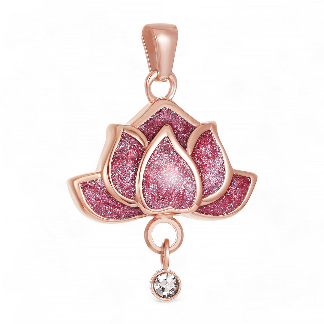 Rose Gold Lotus Flower Memorial Pendant for Pet Ashes - Includes Necklace