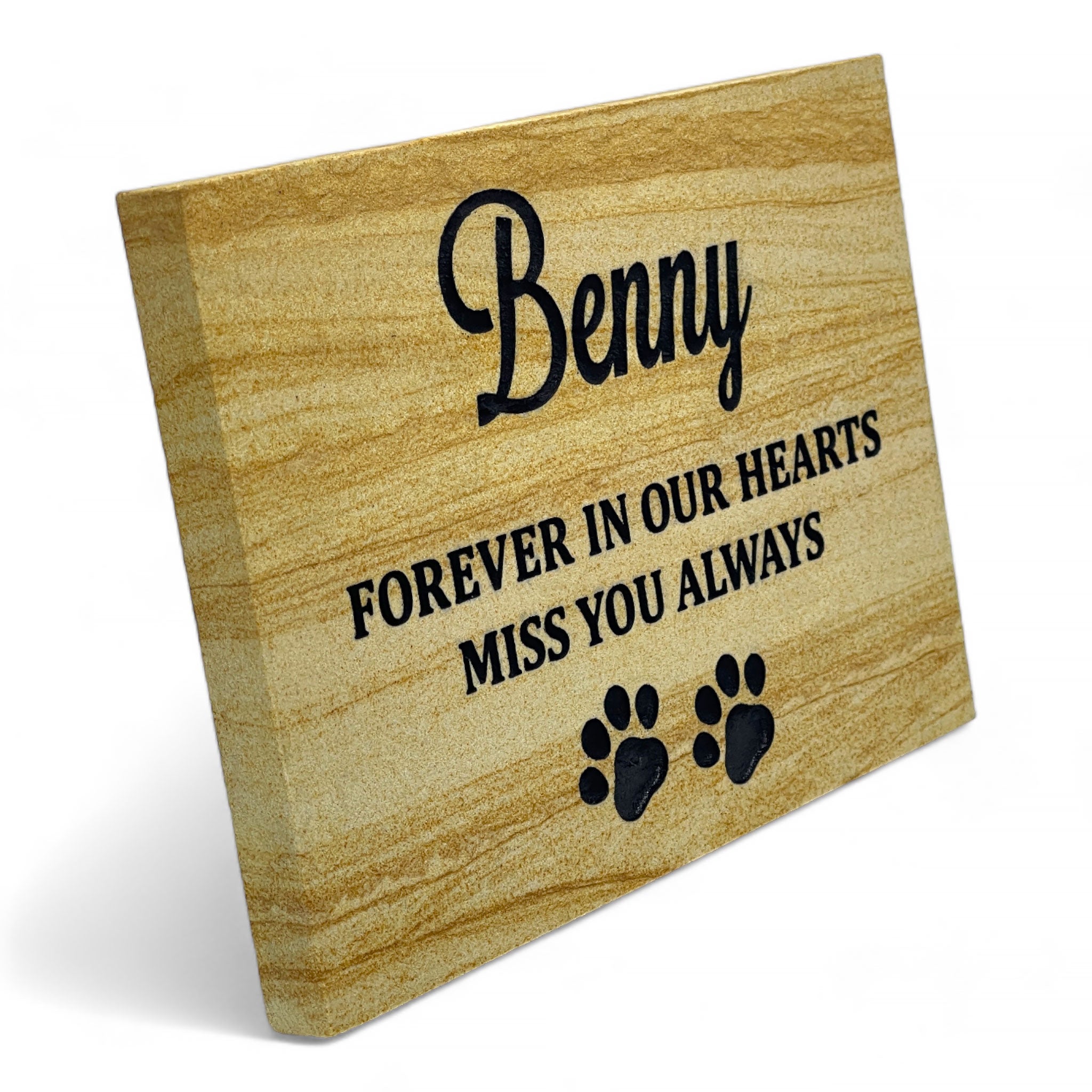 Personalised Sandstone Pet Memorial Plaque with Stand - Available in Standard & Large Sizes