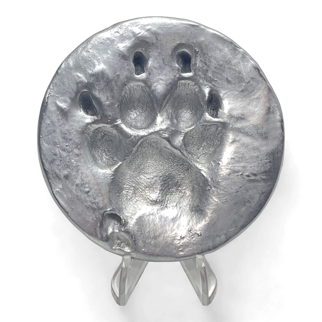 Clay Paw Print Impression with Acrylic Stand - Silver Foil Finish