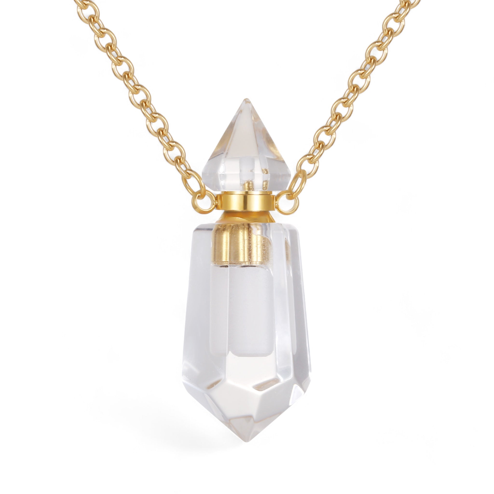 Clear Quartz Crystal Memorial Necklace for Pet Ashes - Includes Chain