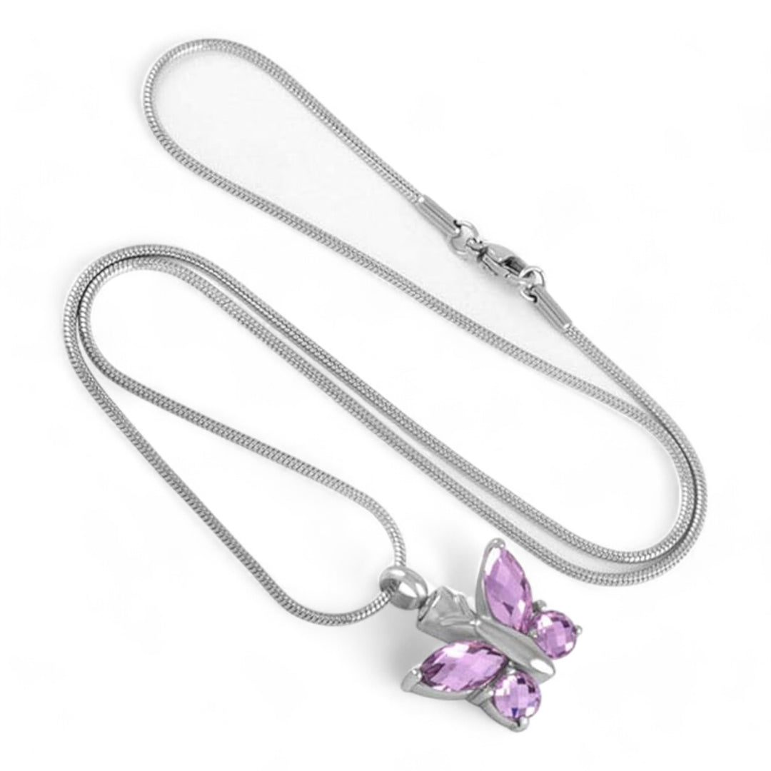 Butterfly Crystal Memorial Pendant for Pet Ashes - Includes Necklace