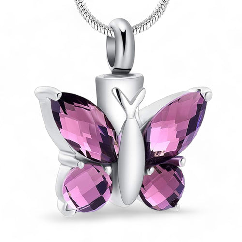 Purple crystal butterfly pet ashes pendant