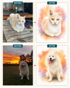 Before and after example of an Angel Ashes custom pet portrait