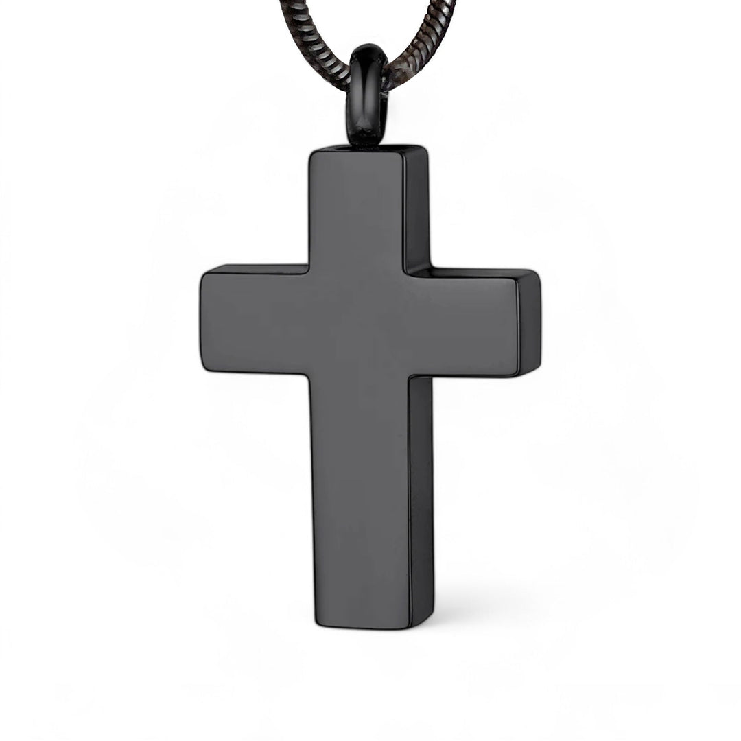 Black Cross-Shaped Stainless Steel Memorial Pendant for Pet Ashes - Includes Necklace