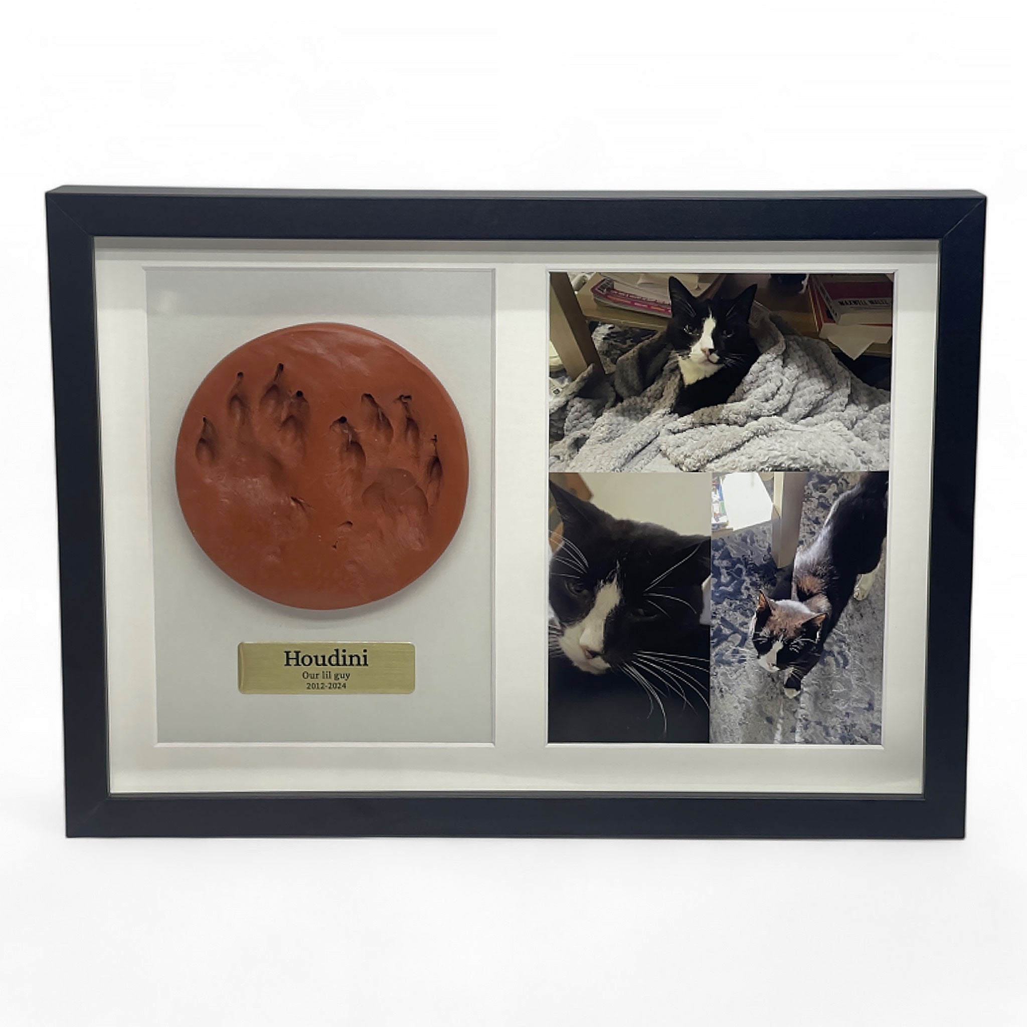 Framed Clay Paw Print Memorial with Photo & Nameplate