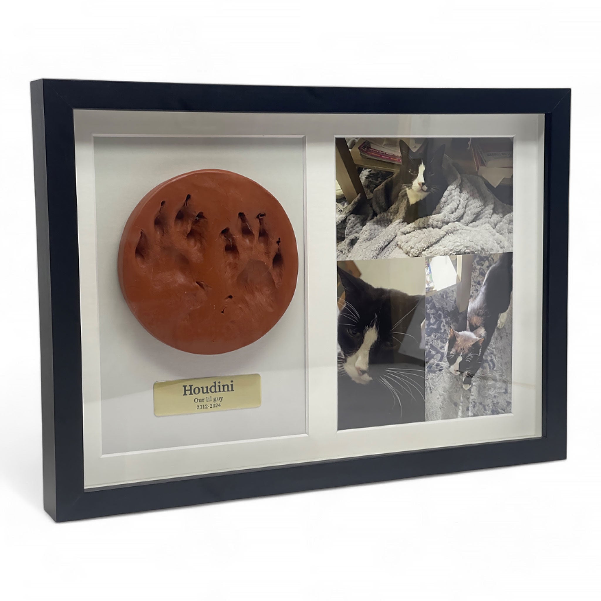 Framed Clay Paw Print Memorial with Photo & Nameplate