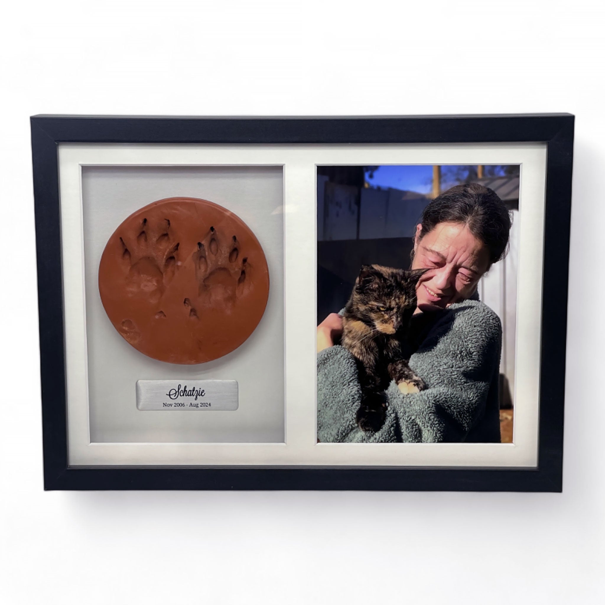 Framed Clay Paw Print Memorial with Photo & Nameplate