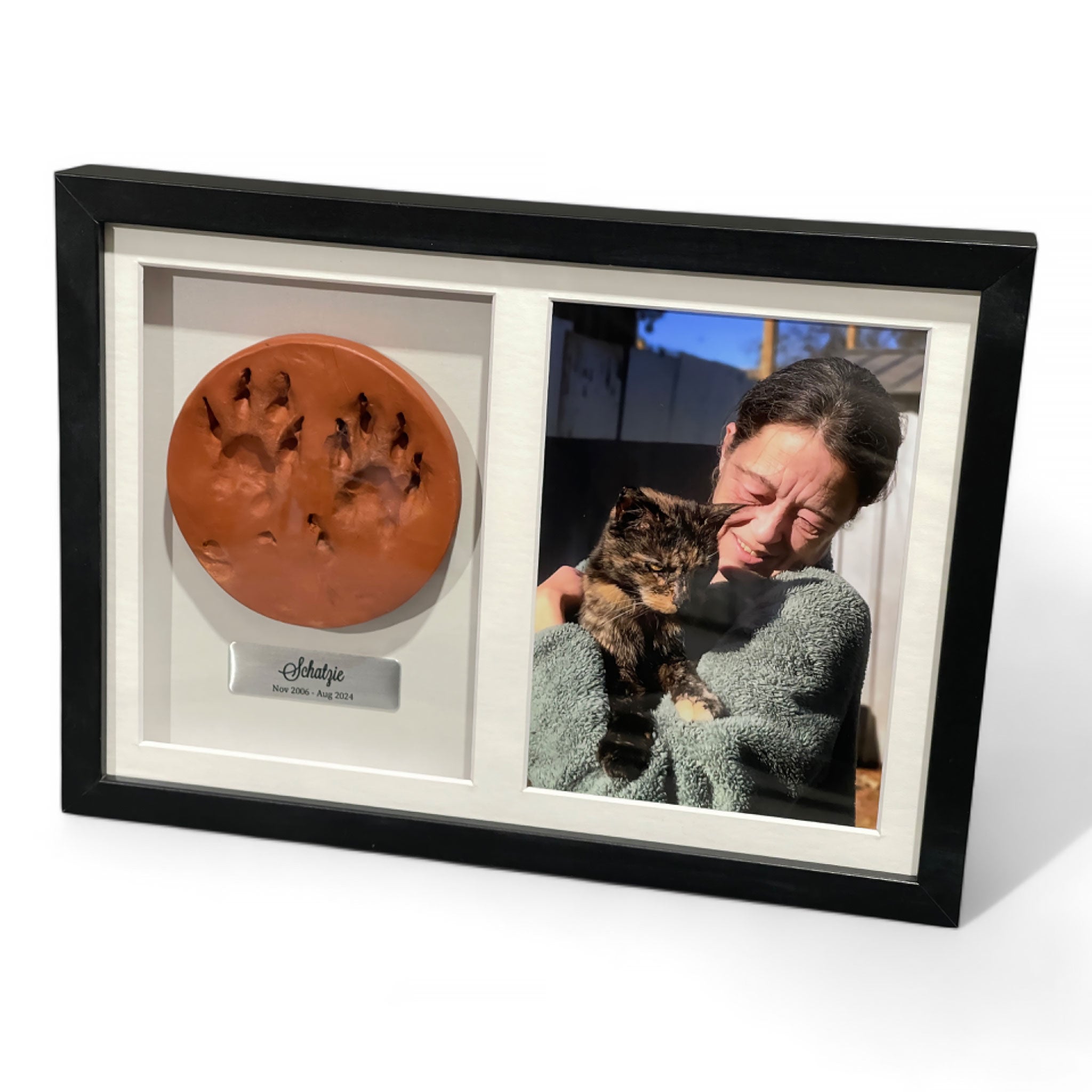 Framed Clay Paw Print Memorial with Photo & Nameplate