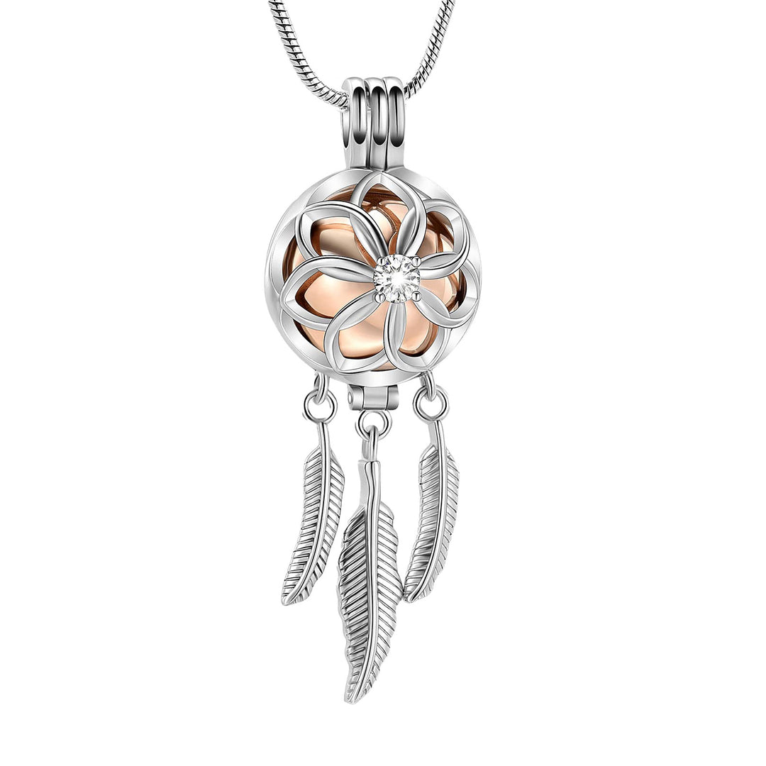 Dreamcatcher Memorial Pendant with Rose Gold Inlay for Pet Ashes - Includes Necklace