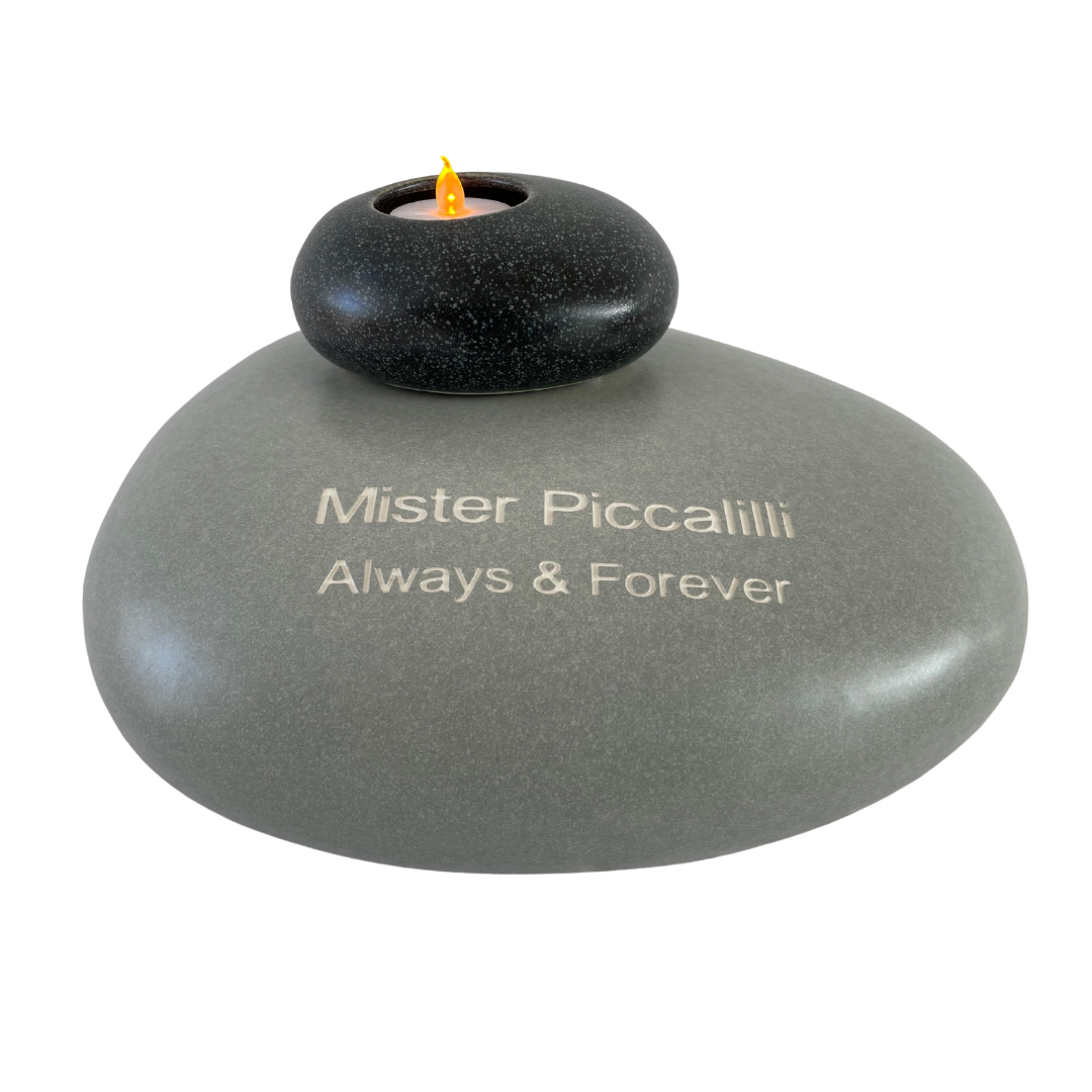 Custom Engraved Eternity Pebble Pet Memorial Urn Bundle - Personalised Keepsake with Memorial Candle Pebble (Available in Medium and Large)