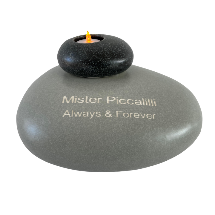 Custom Engraved Eternity Pebble Pet Memorial Urn Bundle - Personalised Keepsake with Memorial Candle Pebble (Available in Medium and Large)