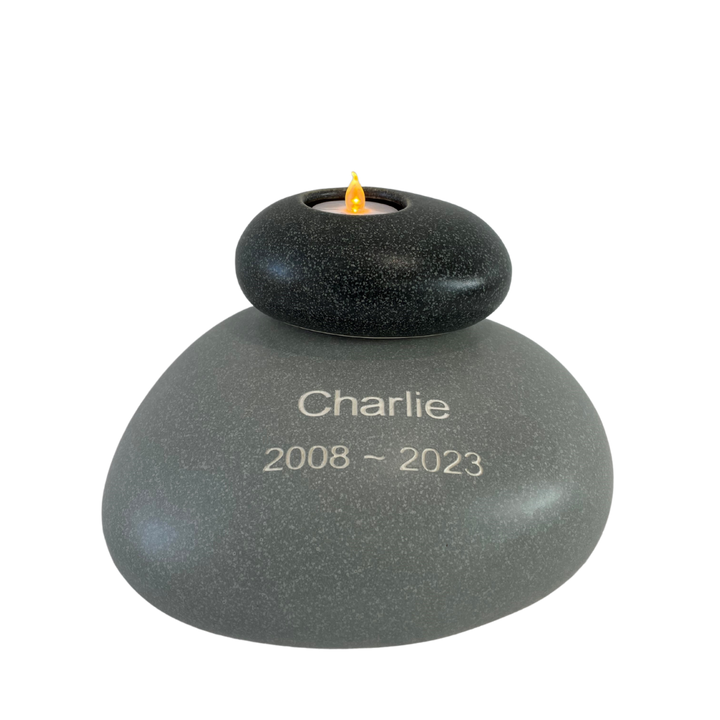 Custom Engraved Eternity Pebble Pet Memorial Urn Bundle - Personalised Keepsake with Memorial Candle Pebble (Available in Medium and Large)