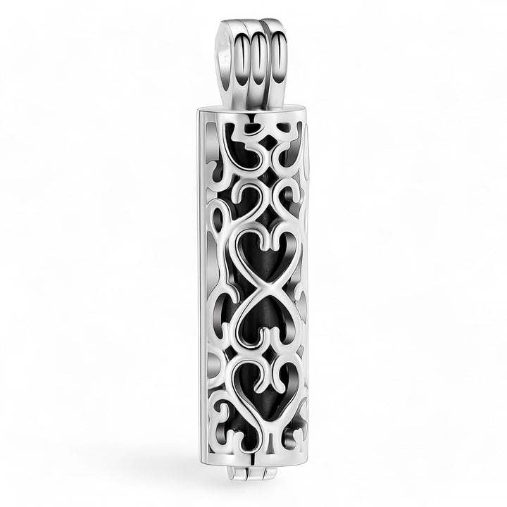 Filigree Cylinder with Black Inlay Memorial Pendant for Pet Ashes - Includes Necklace