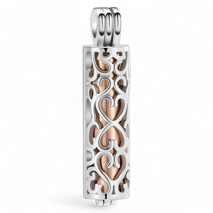 Filigree Cylinder with Rose Gold Inlay Memorial Pendant for Pet Ashes - Includes Necklace