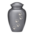 Forever Paws grey pet cremation urn with paw detail