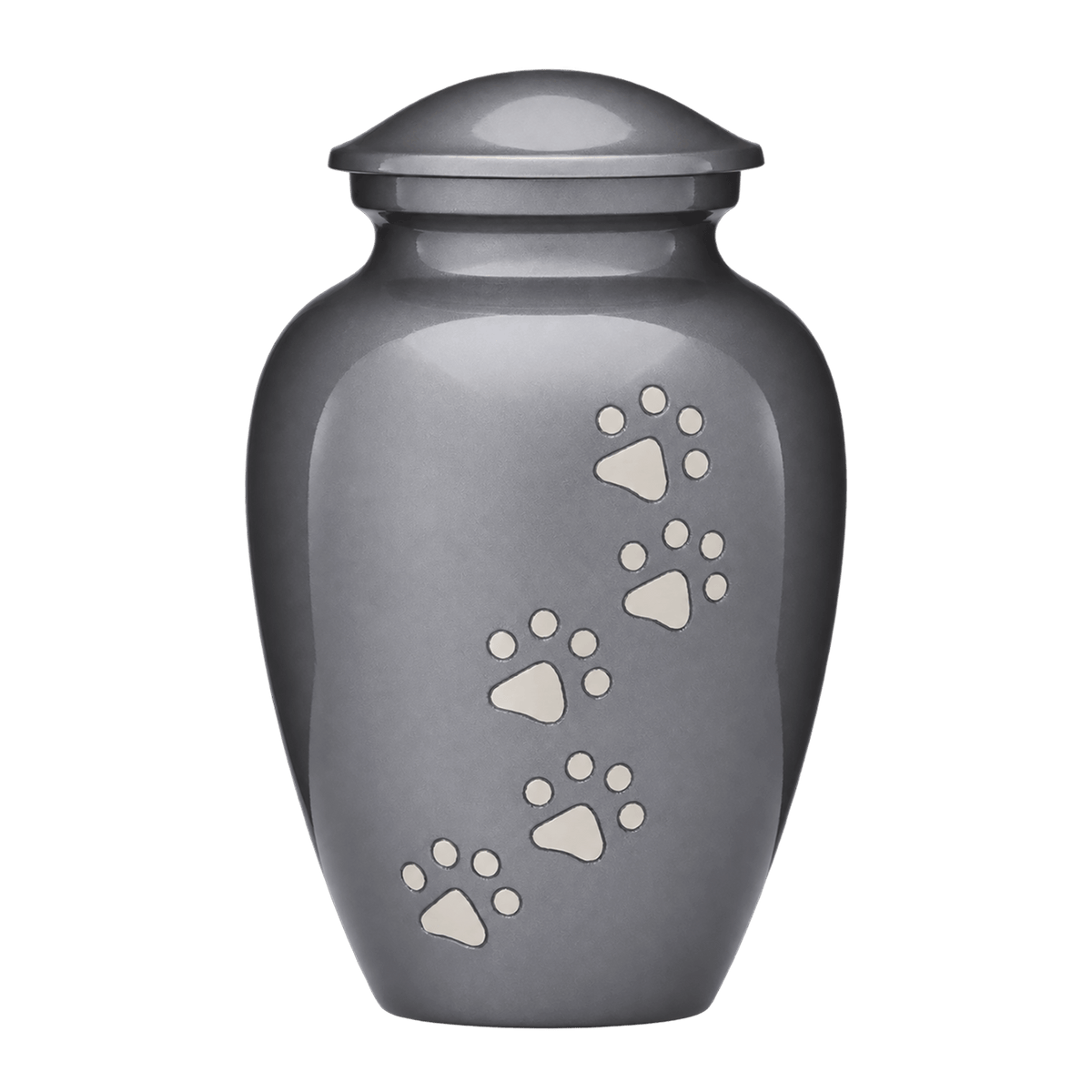 Forever Paws grey pet cremation urn with paw detail