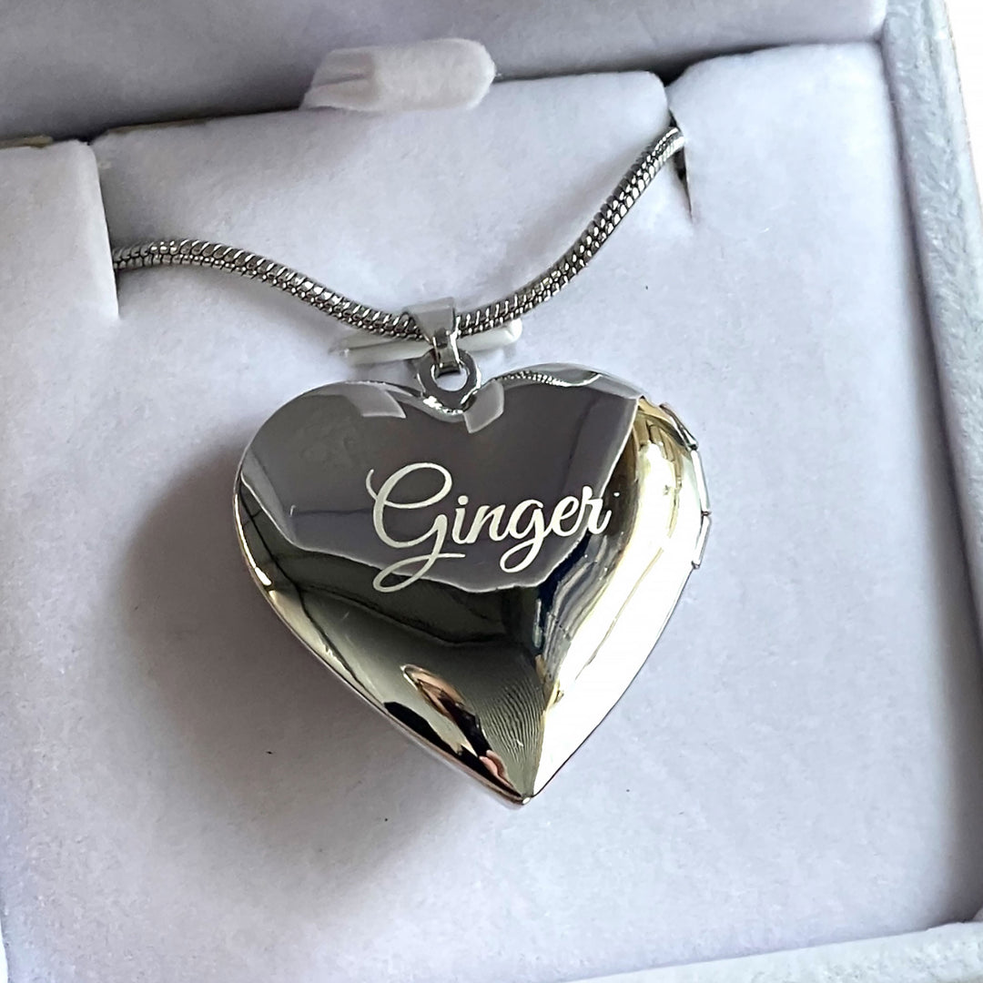 Engraved Stainless Steel Heart Locket | Floral Pet Cremation Pendant with Snake Chain