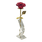 Red rose pet ashes keepsake displayed on acrylic stand