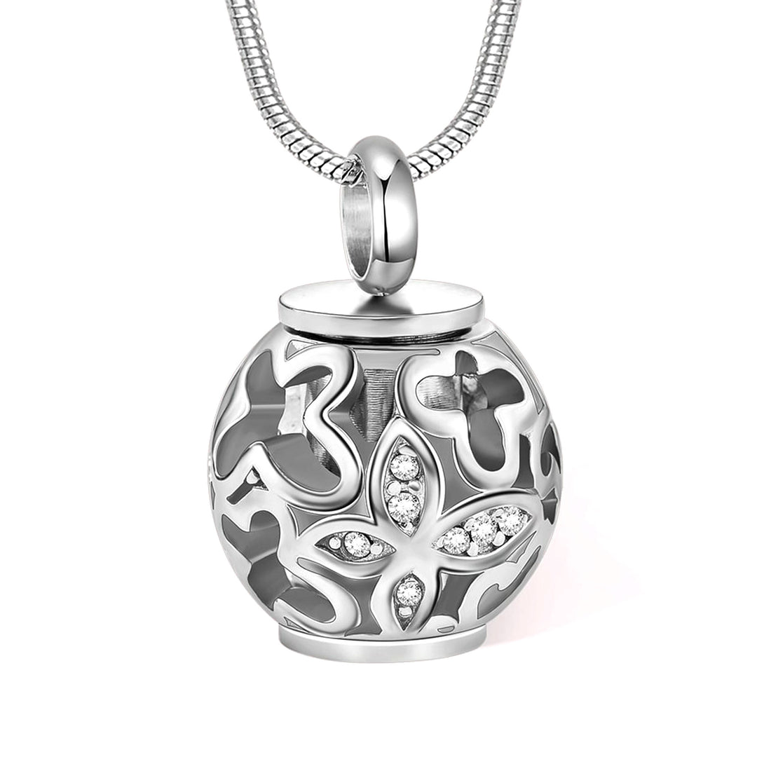 Butterfly Cremation Pendant Stainless Steel - Crystal-Embellished Pet Memorial with Snake Chain Necklace