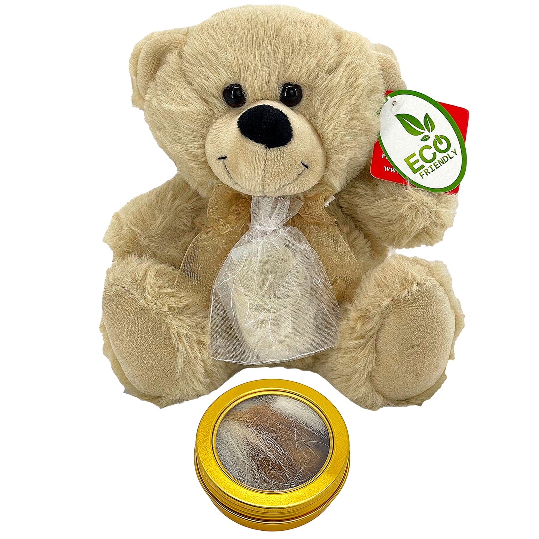 Eco-Friendly Teddy Bear with Furlock + Fur Keepsake Tin