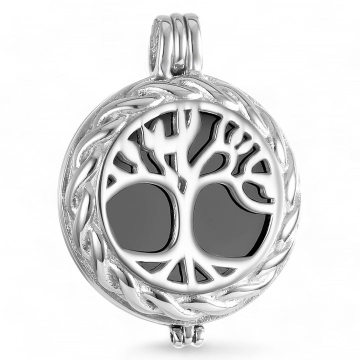 Tree of Life Memorial Locket Pendant for Pet Ashes - Black Gold Inlay - Includes Necklace