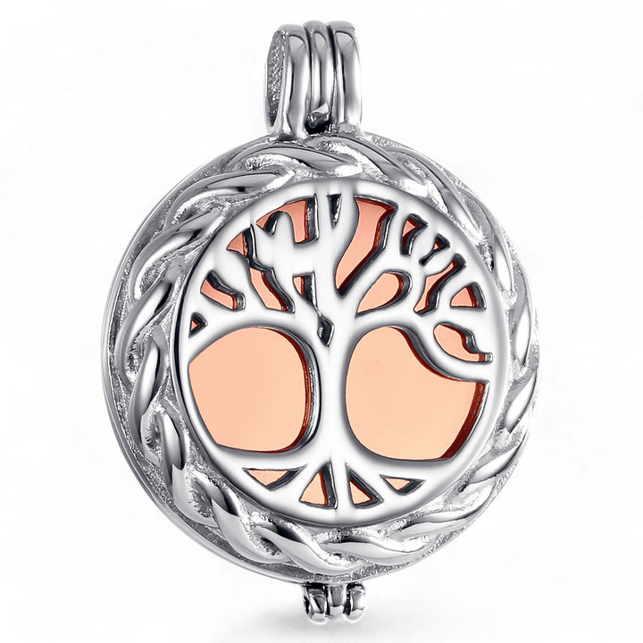 Tree of Life Memorial Locket Pendant for Pet Ashes - Rose Gold Inlay - Includes Necklace