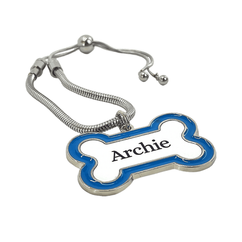 Blue or Pink Bone-Shaped Personalised Pet Urn Name Tag with Stainless Steel Sliding Chain - Angel Ashes