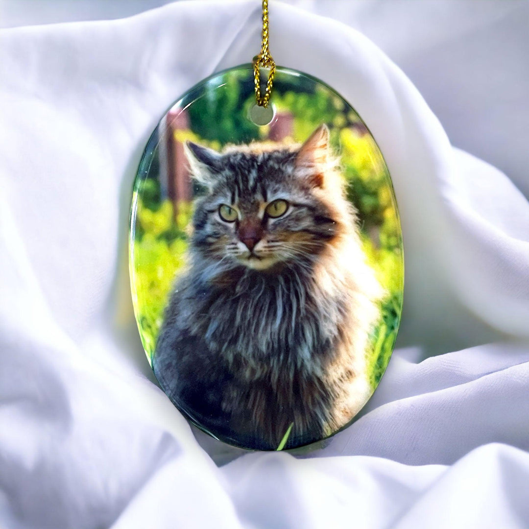 Ceramic Oval Photo Ornament - Custom Pet Memorial Christmas Decoration | Angel Ashes - Angel Ashes