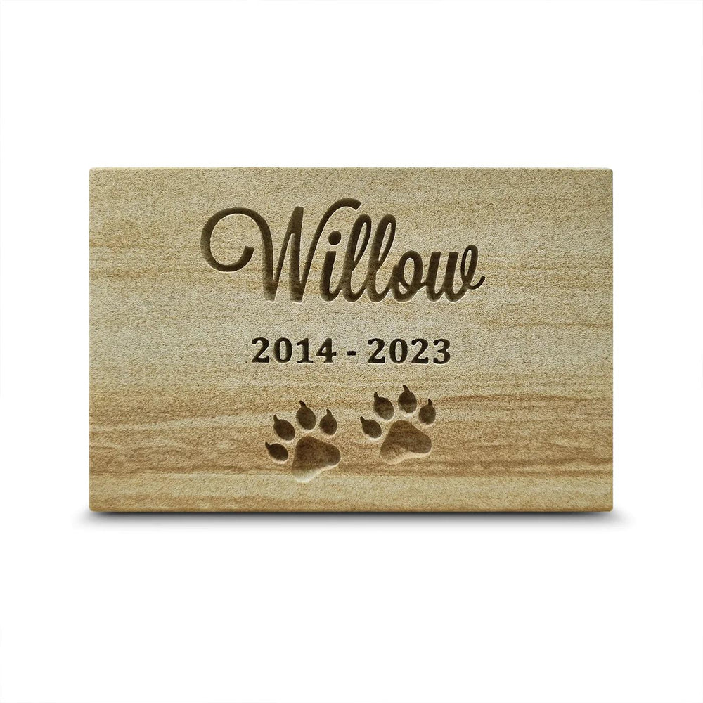 Custom Engraved Sandstone Pet Memorial Plaque - Small (No Stand), Medium & Large (With Stand) - Angel Ashes