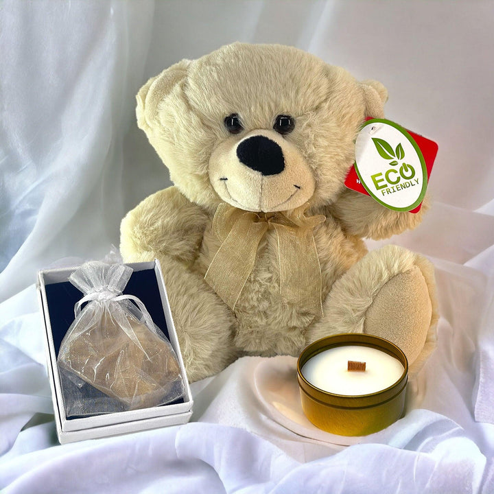 Eco Teddy Bear & Rose Soy Candle with Fur or Feather Keepsake Bundle - Angel Ashes