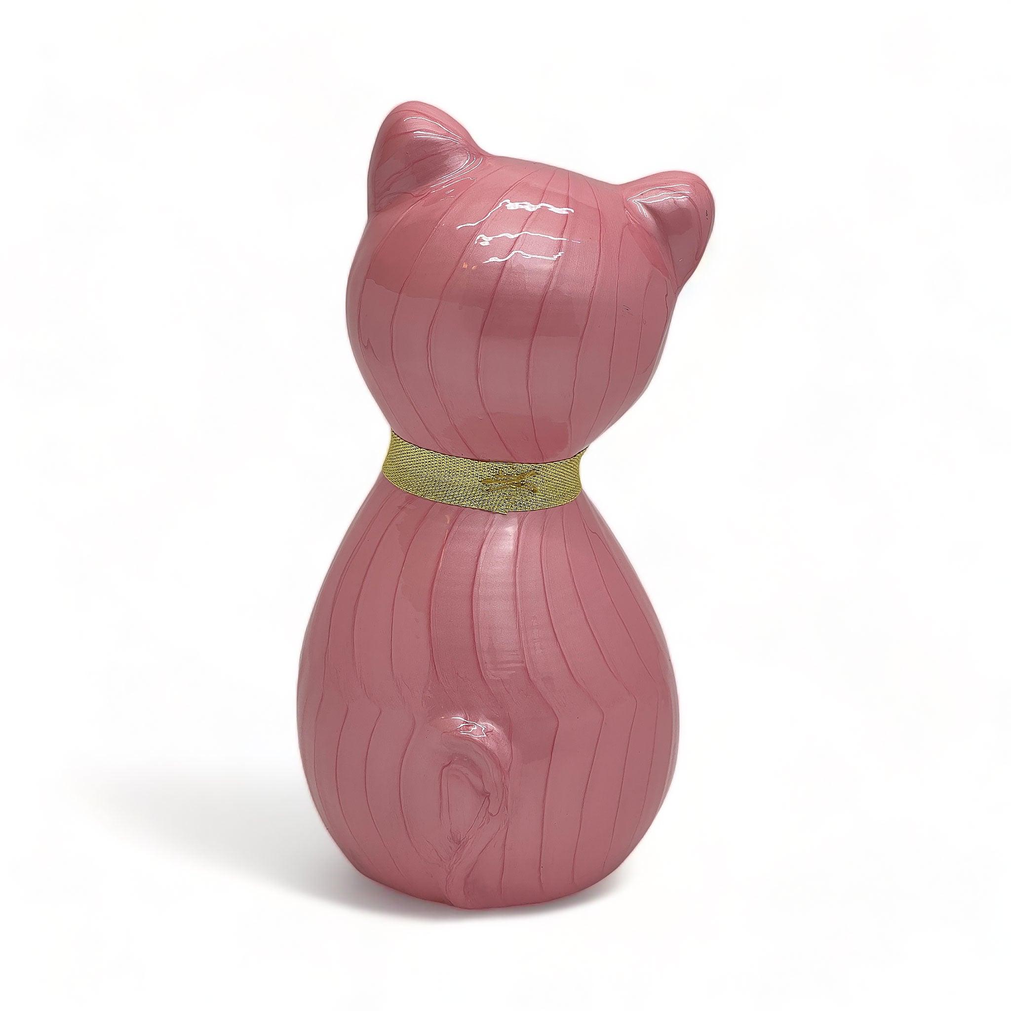 Elegance Cat Cremation Urn with Gold Collar and Rhinestone Accent - Pink - Angel Ashes