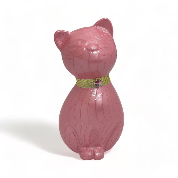 Elegance Cat Cremation Urn with Gold Collar and Rhinestone Accent - Pink - Angel Ashes
