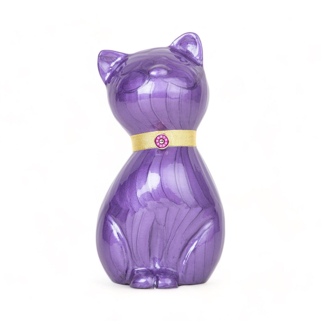 Elegance Cat Cremation Urn with Gold Collar and Rhinestone Accent - Purple - Angel Ashes