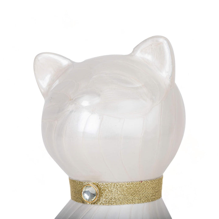 Elegance Cat Cremation Urn with Gold Collar and Rhinestone Accent - White - Angel Ashes