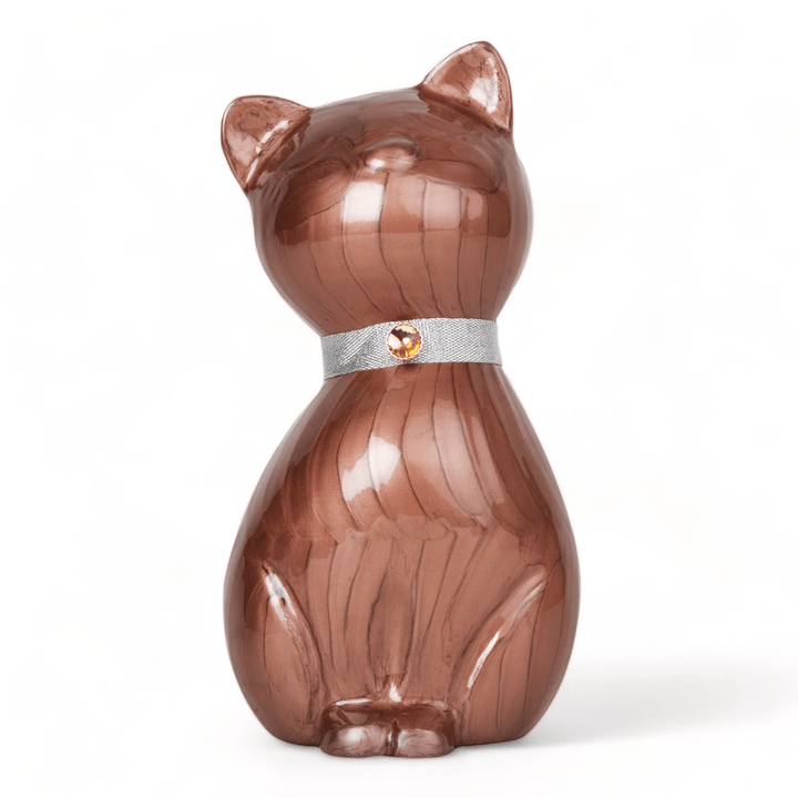 Elegance Cat Cremation Urn with Silver Collar and Rhinestone Accent - Bronze - Angel Ashes